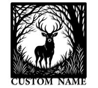 Personalized Deer Metal Sign - Custom Name Buck Wall Art with Antlers and Forest Scene - Rustic Iron Decoration for Hunting Cabins, Lodges, and Outdoor Spaces (Deer-4)