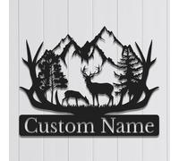 Personalized Deer Metal Wall Art, Custom Hunting Lodge Decor, Rustproof Outdoor Gift for Cabin, Father’s Day & Ranch Sign (Style C)