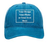 Personalized Denim Hat Custom Your Design Logo Vintage Washed Unisex Adjustable Baseball Cap, Blue, M