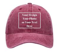 Personalized Denim Hat Custom Your Design Logo Vintage Washed Unisex Adjustable Baseball Cap, Deep Red, M