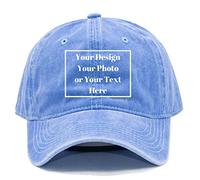 Personalized Denim Hat Custom Your Design Logo Vintage Washed Unisex Adjustable Baseball Cap, Sky Blue, M