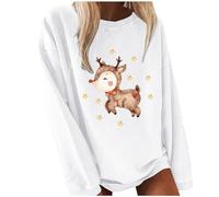 Personalized Design Women's Christmas Print Long Sleeved Crew Neck Hoodie Fashion Dresses Fall Alien Outfit Women (White, XL)