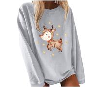 Personalized Design Women's Christmas Print Long Sleeved Crew Neck Hoodie Fashion Dresses Fall Alien Outfit Women (Grey, S)