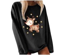 Personalized Design Women's Christmas Print Long Sleeved Crew Neck Hoodie Fashion Dresses Fall (Black, XXXXL)