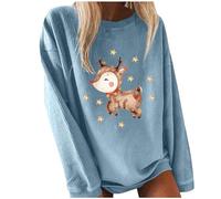 Personalized Design Women's Christmas Print Long Sleeved Crew Neck Hoodie Fashion Dresses Fall (Blue, XXXL)
