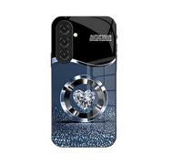 Personalized Diamond Heart Ring Magnetic Tempered Glass Case S25, Diamond Heart Ring Tempered Glass Case for Samsung S25/S24/23 Ultra (S24 Plus,Blue)