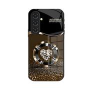 Personalized Diamond Heart Ring Magnetic Tempered Glass Case S25, Diamond Heart Ring Tempered Glass Case for Samsung S25/S24/23 Ultra (S25 Plus,Brown)