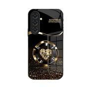 Personalized Diamond Heart Ring Magnetic Tempered Glass Case S25, Diamond Heart Ring Tempered Glass Case for Samsung S25/S24/23 Ultra (S23,Gold)