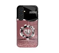 Personalized Diamond Heart Ring Magnetic Tempered Glass Case S25, Diamond Heart Ring Tempered Glass Case for Samsung S25/S24/23 Ultra (S24,Pink)