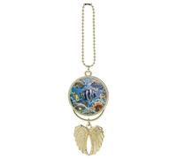 Personalized Different Fish Car Rearview Mirror Ornament Double Side Custom Photo Picture Car Hanging Pendant Accessories Alloy Angel Wings Vehicle Decoration Golden