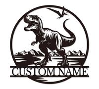 Personalized Dinosaur Metal Sign, Custom Kids Name Wall Art, Dinosaur Nursery Decor, Boys Room Decor, T-Rex Metal Art, Jurassic Themed Gift, Childrens Bedroom Decoration (Style-3)