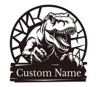 Personalized Dinosaur Metal Sign, Custom Kids Name Wall Art, Dinosaur Nursery Decor, Boys Room Decor, T-Rex Metal Art, Jurassic Themed Gift, Childrens Bedroom Decoration (Style-1)