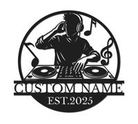 Personalized DJ Metal Sign, Custom Name Music Wall Art, Disc Jockey Studio Decor, Turntable Themed Gift, Party Room Plaque, DJ Birthday Present, Retro Music Studio Art (Style-6)