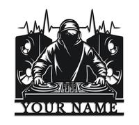 Personalized DJ Metal Sign, Custom Name Music Wall Art, Disc Jockey Studio Decor, Turntable Themed Gift, Party Room Plaque, DJ Birthday Present, Retro Music Studio Art (Style-3)