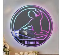 Personalized DJ Player Mirror Neon Sign for Wall Decor, Custom DJ Name Light Up Mirror Night Light, Cool Sound Stereo System Name Sign for Bar, Bedroom, Party, Club Birthday Gifts (Style 7)