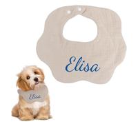 Personalized Dog Bandana, Embroidered Dog Bib, Costume Dog Scarf Pure Cotton Pet Bandana Petal Dog Neckerchief with Adjustable Convenient Snaps for Small Dogs & Cats (Off-white)