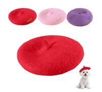 Personalized Dog Beret Hat with Custom Embroidered Name, Custom Text Hats for Dogs Cats, Customised Wool Pet Cap for Small Medium Large Dogs and Cats, DIY Christmas Birthday Gifts (Red)
