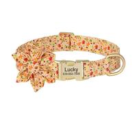 Personalized Dog Buckle Collar Nylon Printed Dog ID Collar Engraved Pet Necklace With Flower(Red 4,L)