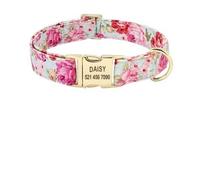 Personalized Dog Collar And Leash Set ,Nylon Dog Collars Floral Printed, Customized ID Tag For Medium Large Dogs large dog collar(Pink Collar,1)