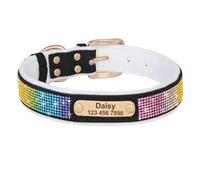 Personalized Dog Collar Crystal Diamond Dog Collar Anti-lost Padded ID Collar Engraving(Black,L)