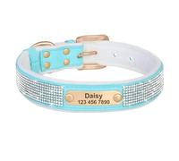 Personalized Dog Collar Crystal Diamond Dog Collar Anti-lost Padded ID Collar Engraving(Blue,XXL)