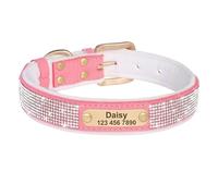 Personalized Dog Collar Crystal Diamond Dog Collar Anti-lost Padded ID Collar Engraving(Red 5,XXL)