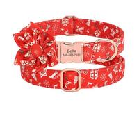 Personalized Dog Collar Customized Red Plaid Pet Collars With Bowknot Engraving ID Name Tag Pet(RedF,S)