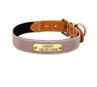 Personalized Dog Collar Leather Padded Pet ID Collar Engraved Puppy Collar Reflective(Coffee,M)