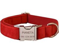 Personalized Dog Collar - Soft Comfy Velvet Custom Dog Collars with Pet Information Engraved on The Metal Plate, Dog Leash and Bow Tie Available (Red)