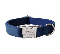 Personalized Dog Collar - Soft Comfy Velvet Custom Dog Collars with Pet Information Engraved on The Metal Plate, Dog Leash and Bow Tie Available (Navy)