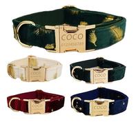 Personalized Dog Collar with Engraved Metal Buckle - Pet Collars Personalized with Name and Phone Number - Velvet Print - Adjustable Sizes for Small, Medium, Large Breeds (Green feathers, S)