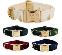 Personalized Dog Collar with Engraved Metal Buckle - Pet Collars Personalized with Name and Phone Number - Velvet Print - Adjustable Sizes for Small, Medium, Large Breeds (White feathers, XL)