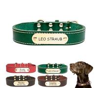 Personalized Dog Collar with Engraved Nameplate Customizable Genuine Leather Collar Adjustable for Small Medium Large Dogs Lightweight Comfortable Pet Puppy Collar for Everyday Walk Training Gift