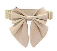 Personalized Dog Collar with Large Bow for Holiday,Cute Bowtie Dog Collar with Golden Metal Buckle,Soft & Durable Boy Dog Wedding Collar for Small Medium Large Dogs (Beige, M)