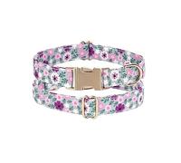 Personalized Dog Collar with Metal Buckle,Laser Engraved On The Metal Buckle,Custom Soft Dog Collars for Large Medium Small Dogs (Floral), 4 Adjustable Collar Sizes