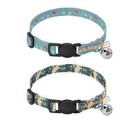 Personalized Dog Collars Adjustable Customization Dog Collars for Males Set of 2 Ukiyo-e-Style Japanese Sports Steel Space Ukiyo-e-Style Japanese Camellia Cyan Blue