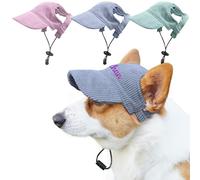 Personalized Dog Hat with Embroidery Name, UPF50+ UV Protection, Summer Outdoor Sun Hat for Small Dogs Cats with Ear Holes, Adjustable Rope Buckle Corduroy Blue M