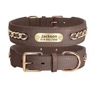 Personalized Dog ID Tag Nameplate Collar Custom Engraving PU Leather Dog Collar Anti-lost Pet Collar For French Bulldog Pitbull Labrador German Shepherd,Brown,2XL