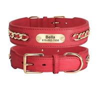Personalized Dog ID Tag Nameplate Collar Custom Engraving PU Leather Dog Collar Anti-lost Pet Collar For French Bulldog Pitbull Labrador German Shepherd,Red,S