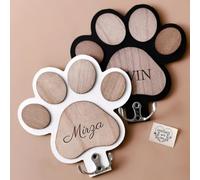 Personalized Dog Lead Holder, Custom Paw Print Wooden Leash Hook, Wall Mounted Pet Organizer with Engraved Name, Farmhouse Entryway Decor for Dog Lovers