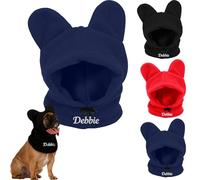 Personalized Dog Name Winter Hat With Ears，Small Winter Polar Fleece Dog Hood Warm Hat Pet Calming Cover, Fleece Adjustable Quiet Ears Hoodie Earmuffs Warmer Scarf (Dark Blue, S)
