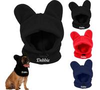 Personalized Dog Name Winter Hat With Ears，Small Winter Polar Fleece Dog Hood Warm Hat Pet Calming Cover, Fleece Adjustable Quiet Ears Hoodie Earmuffs Warmer Scarf (Black, M)