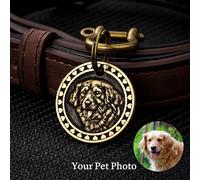 Personalized Dog Photo Tag, Custom Pet Portrait Tag, Brass Pets Label, 30mm Dog Label, Gift for Pet Lover, Deep Engraved Dog Collar Tag, Pets Gift