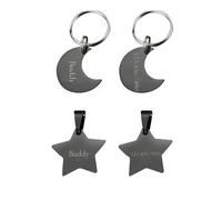 Personalized Dog Tags for Small Dogs Cats - Engraved Star Moon Pet ID Tag, Stainless Steel Collar Nameplate for Puppy Kitten, Custom Gift for Pet Owners (S M Sizes）