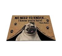 Personalized Dog'S Name, My Love Dog Pug, No Need To Knock I Know You'Re Here Indoor Outdoor Mats Absorbent Doormat Funny Bath Mat For Shower Bedroom Hallway 40X60Cm