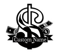 Personalized Dollar Sign Metal Art, Custom Name Hustle Wall Decor, Money Motif Office Sign, Finance Guru Gift, Man Cave Wealth Decor, Entrepreneur Success Gift (Style-4)
