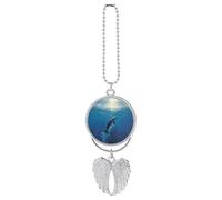 Personalized Dolphin in The Ocean Car Rearview Mirror Ornament Double Side Custom Photo Picture Car Hanging Pendant Accessories Alloy Angel Wings Vehicle Decoration Silver
