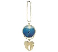 Personalized Dolphin in The Ocean Car Rearview Mirror Ornament Double Side Custom Photo Picture Car Hanging Pendant Accessories Alloy Angel Wings Vehicle Decoration Golden