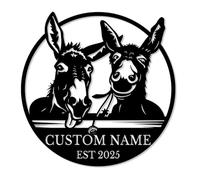 Personalized Donkey Metal Sign, Custom Farm Name Wall Art, Rustic Ranch Decor, Donkey Family Farmhouse, Countryside Housewarming Present (Style-1)