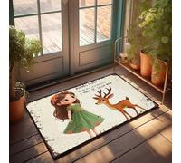 Personalized Door Mats For Front Door Good Morning: A Girl In A Floral Dress Meets A Deer Doormat Outdoor Doormat Outdoor Fall Decor(65X90CM)